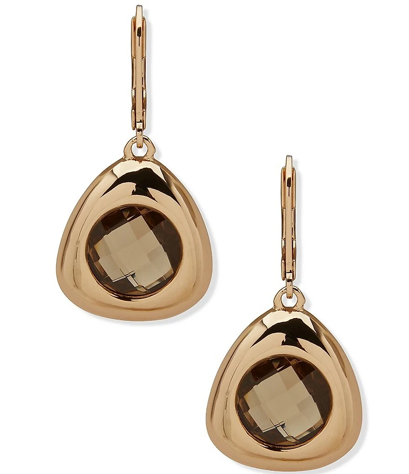 Anne Klein Gold Tone Greige Stone Metal Drop Earrings