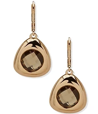 Anne Klein Gold Tone Greige Stone Metal Drop Earrings