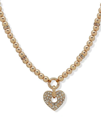 Anne Klein Gold Tone Heart Short Pendant Necklace