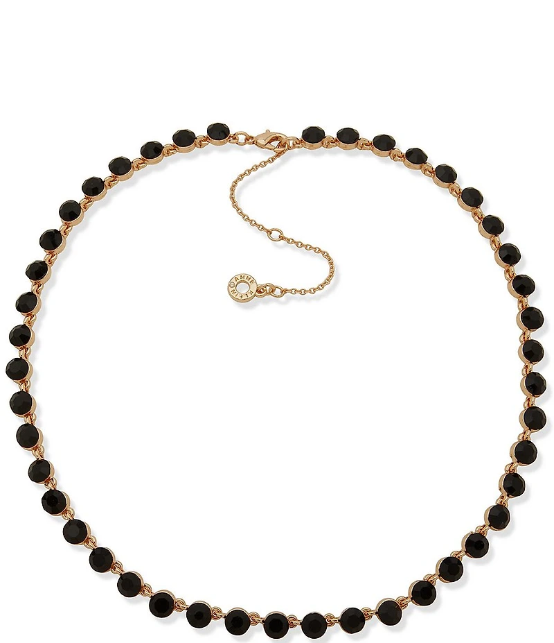 Anne Klein Gold Tone Jet Floating Black Stone Collar Necklace