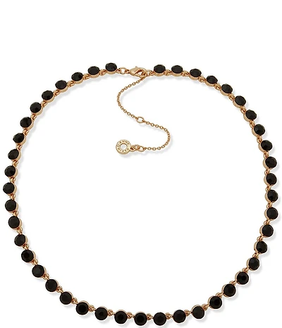 Anne Klein Gold Tone Jet Floating Black Stone Collar Necklace