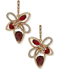 Anne Klein Gold Tone Large Stone Red Floral Drop Earrings