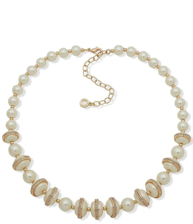 Anne Klein Gold Tone Lentil Pearl Crystal Collar Necklace