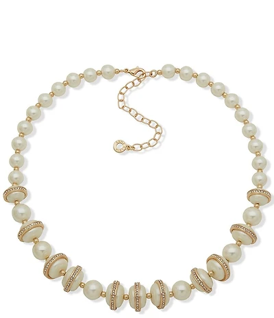 Anne Klein Gold Tone Lentil Pearl Crystal Collar Necklace