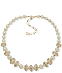 Anne Klein Gold Tone Lentil Pearl Crystal Collar Necklace