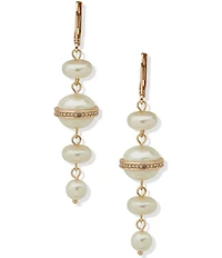 Anne Klein Gold Tone Lentil Pearl Crystal Linear Earrings