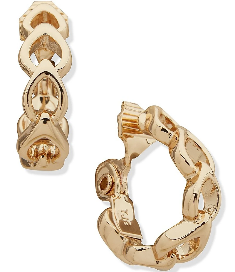 Anne Klein Gold Tone Linked Teardrop Clip Hoop Earrings