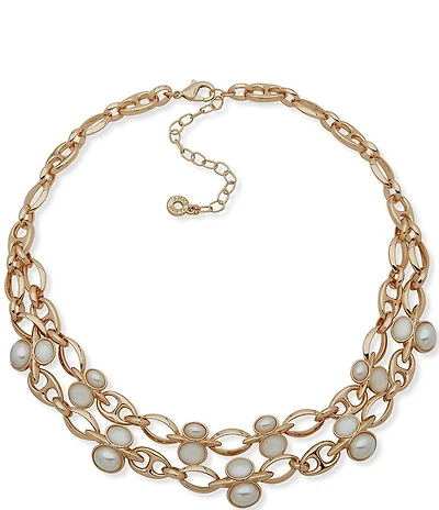 Anne Klein Gold Tone Multi Row Pearl Stone Collar Necklace