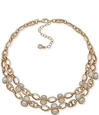 Anne Klein Gold Tone Multi Row Pearl Stone Collar Necklace