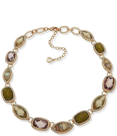 Anne Klein Gold Tone Multiface Stone Bezel Collar Necklace