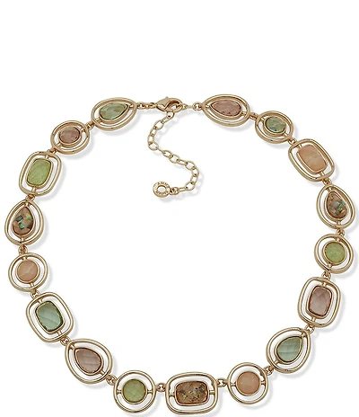 Anne Klein Gold Tone Multiface Stone Collar Necklace