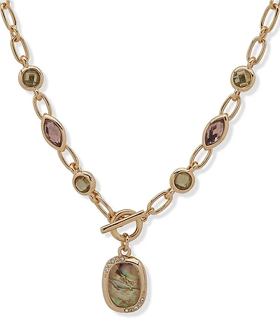 Anne Klein Gold Tone Multiface Stone Short Pendant Necklace