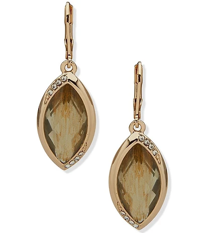 Anne Klein Gold Tone Navette Multiface Stone Drop Earrings