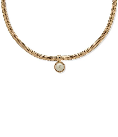 Anne Klein Gold Tone Omega Chain Pearl Pendant Collar Necklace