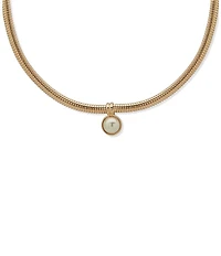 Anne Klein Gold Tone Omega Chain Pearl Pendant Collar Necklace