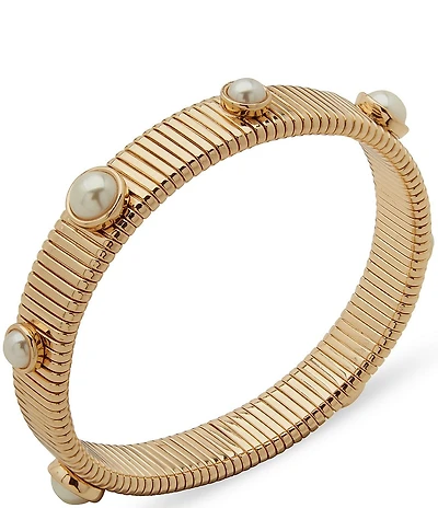 Anne Klein Gold Tone Omega Chain Pearl Stretch Bracelet