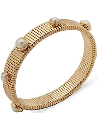 Anne Klein Gold Tone Omega Chain Pearl Stretch Bracelet
