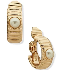 Anne Klein Gold Tone Omega Pearl Hoop Clip Earrings
