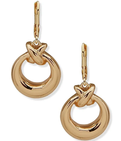 Anne Klein Gold Tone Open Circle Drop Earrings