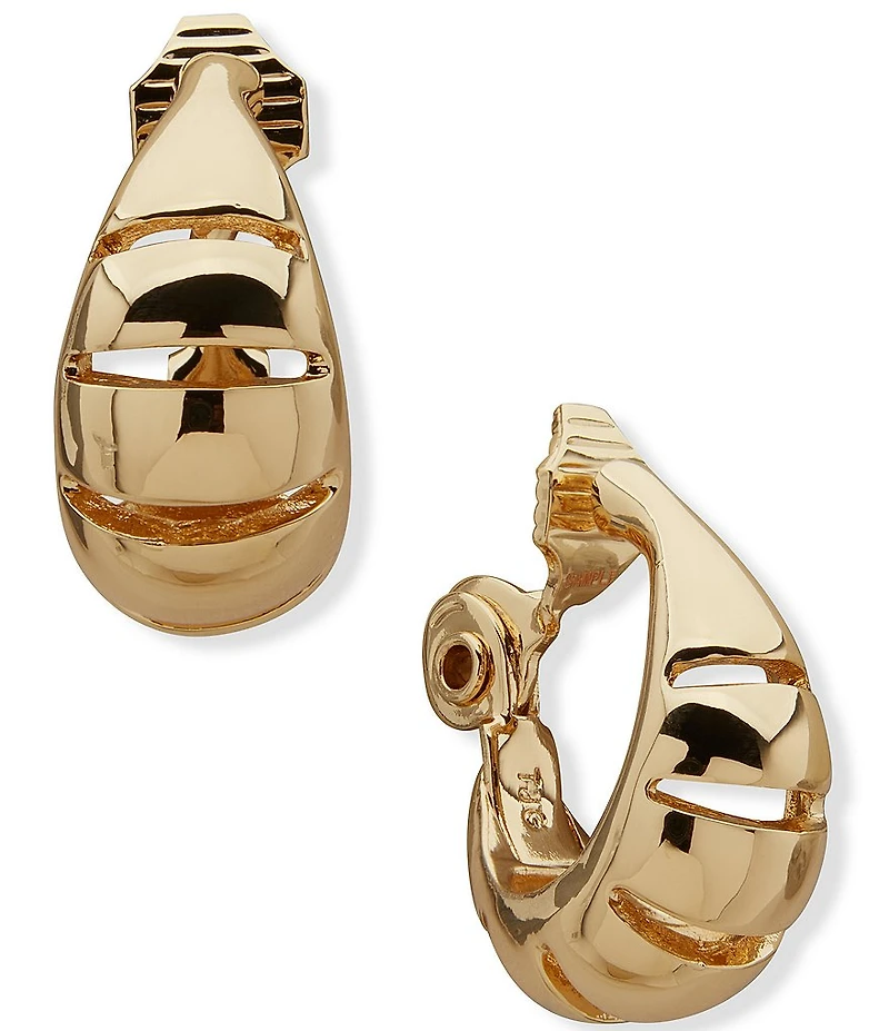 Anne Klein Gold Tone Open Work Clip Hoop Earrings