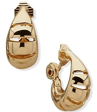 Anne Klein Gold Tone Open Work Clip Hoop Earrings
