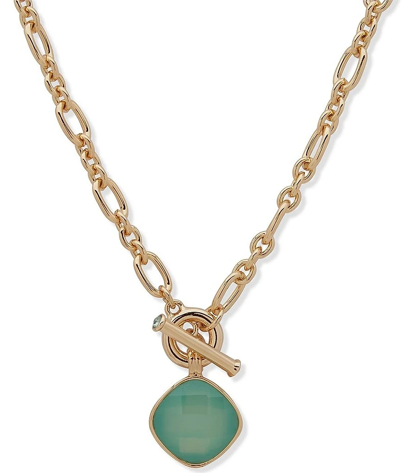 Anne Klein Gold Tone Pacific Opal Stone Short Pendant Necklace