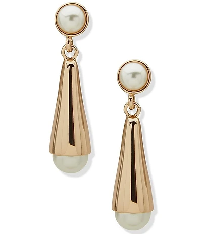 Anne Klein Gold Tone Pearl Cone Linear Earrings
