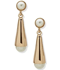 Anne Klein Gold Tone Pearl Cone Linear Earrings