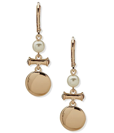 Anne Klein Gold Tone Pearl Disc Double Drop Earrings