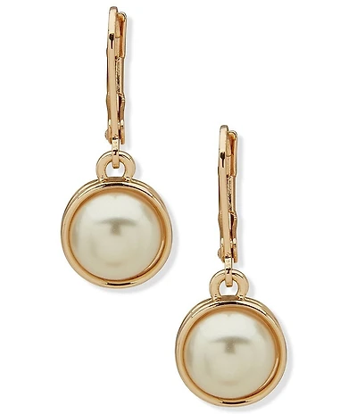 Anne Klein Gold Tone Pearl Drop Earrings
