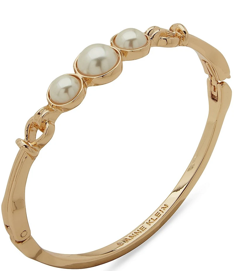 Anne Klein Gold Tone Pearl Link Open Hinge Bracelet