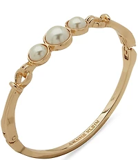 Anne Klein Gold Tone Pearl Link Open Hinge Bracelet