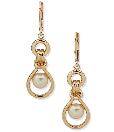 Anne Klein Gold Tone Pearl Linked Drop Earrings
