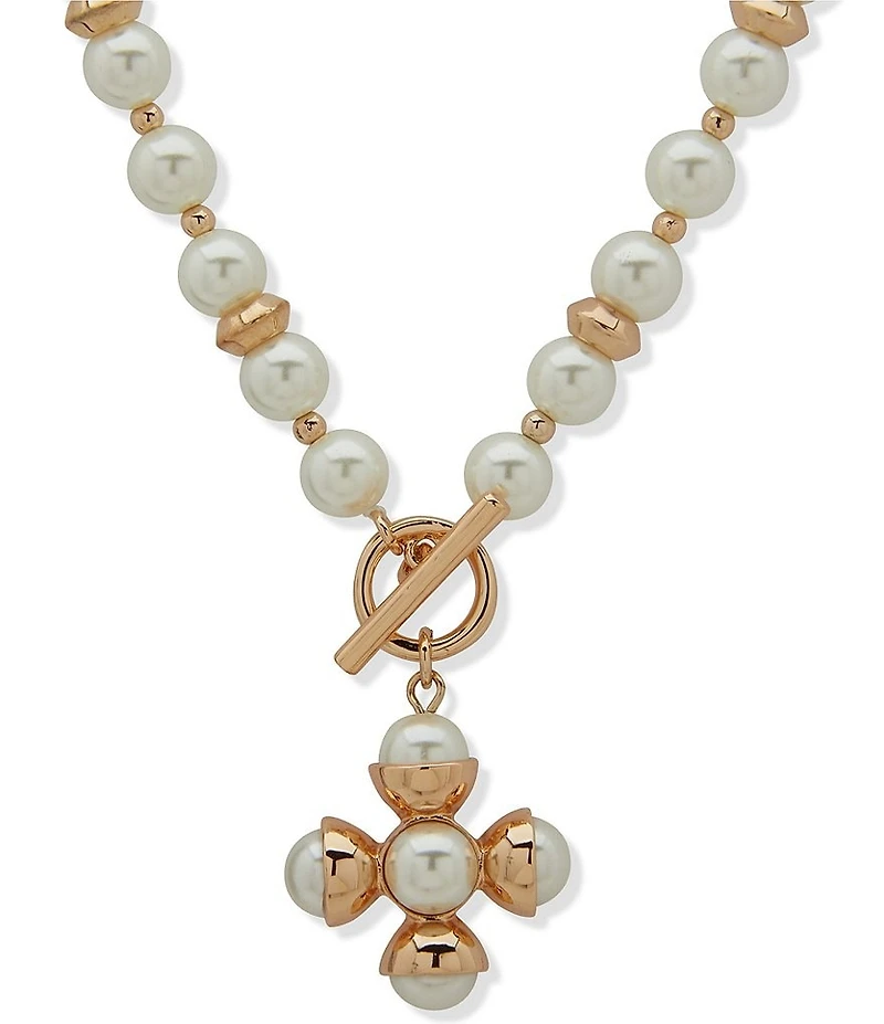 Anne Klein Gold Tone Pearl Short Pendant Necklace