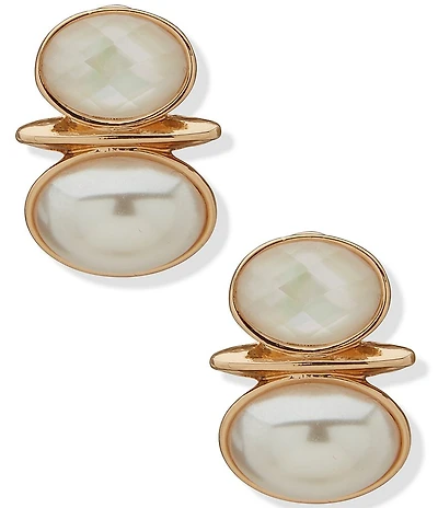 Anne Klein Gold Tone Pearl Snowman Clip Stud Earrings