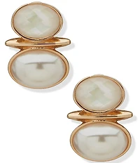 Anne Klein Gold Tone Pearl Snowman Clip Stud Earrings