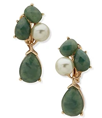 Anne Klein Gold Tone Pearl Stone Cluster Clip Drop Earrings
