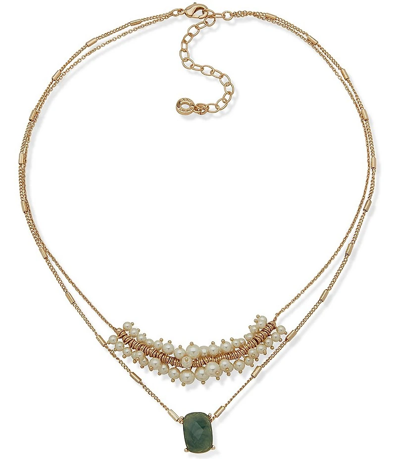 Anne Klein Gold Tone Pearl Stone Short Pendant Necklace