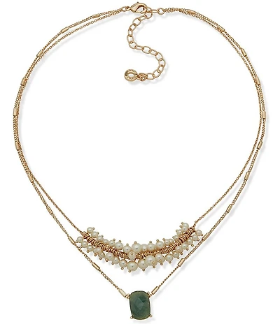 Anne Klein Gold Tone Pearl Stone Short Pendant Necklace