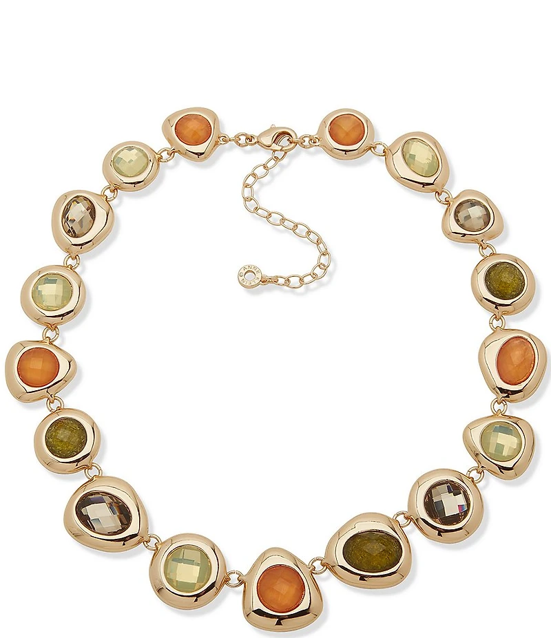 Anne Klein Gold Tone Pebble Metal Stone Collar Necklace