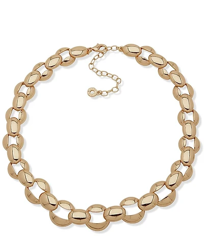Anne Klein Gold Tone Puffed Dome Linked Collar Necklace