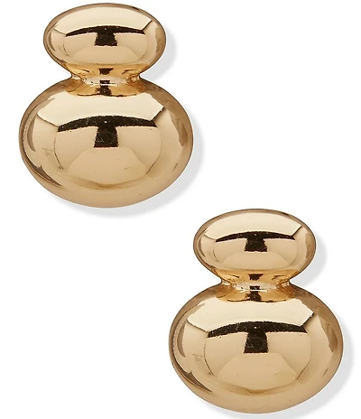 Anne Klein Gold Tone Puffy Double Round Button Drop Earrings