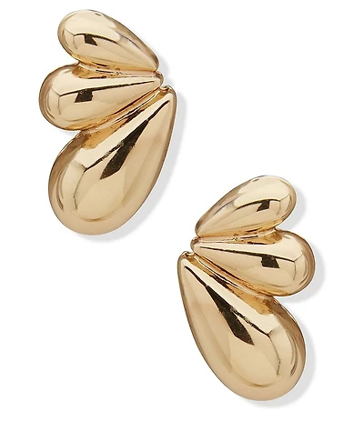 Anne Klein Gold Tone Puffy Fan Button Drop Earrings