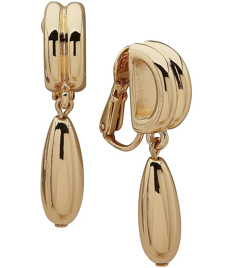 Anne Klein Gold Tone Puffy Oval Drop Clip Earrings