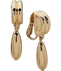 Anne Klein Gold Tone Puffy Oval Drop Clip Earrings