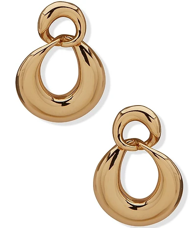 Anne Klein Gold Tone Puffy Twisted Link Orbital Drop Earrings