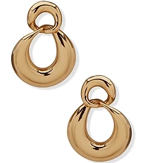 Anne Klein Gold Tone Puffy Twisted Link Orbital Drop Earrings