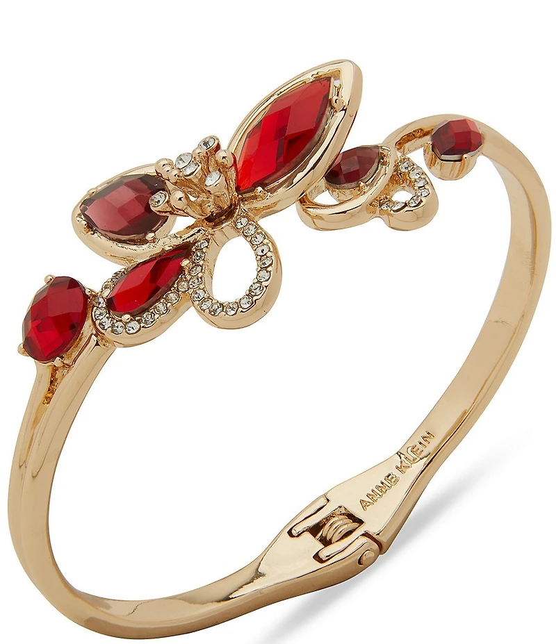 Anne Klein Gold Tone Red Floral Stone Bangle Bracelet