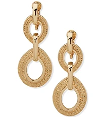 Anne Klein Gold Tone Rope Link Double Drop Clip Earrings