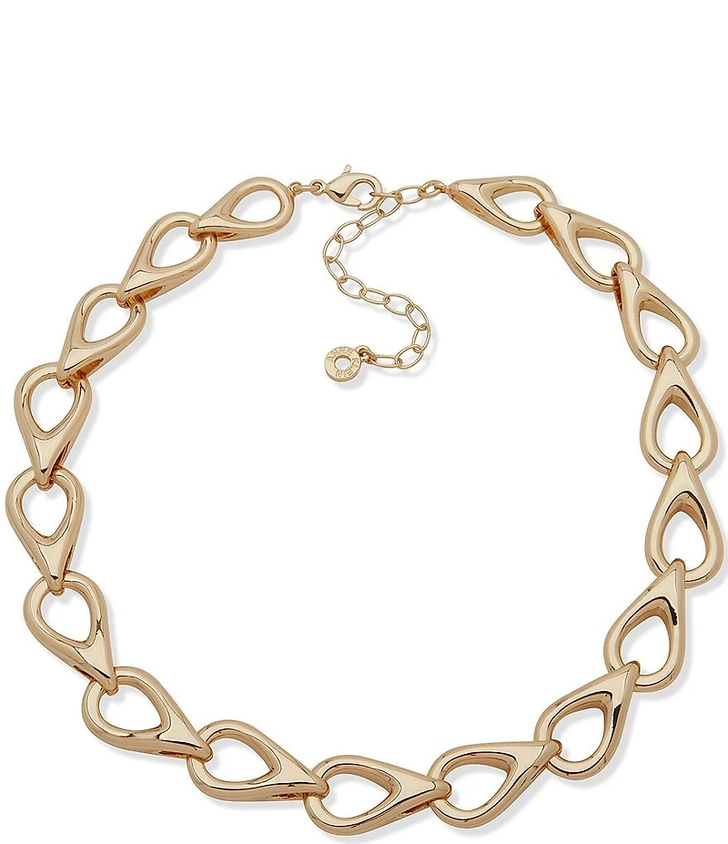 Anne Klein Gold Tone Rounded Teardrop Linked Collar Necklace